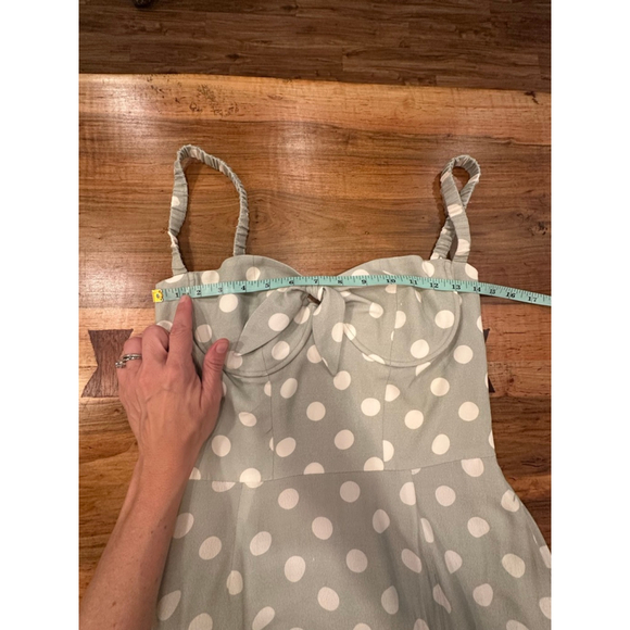 Capulet Sage Green Polka Dot Tie-Front Midi Dress Retro Minimalist Pockets Sz M - Picture 13 of 15